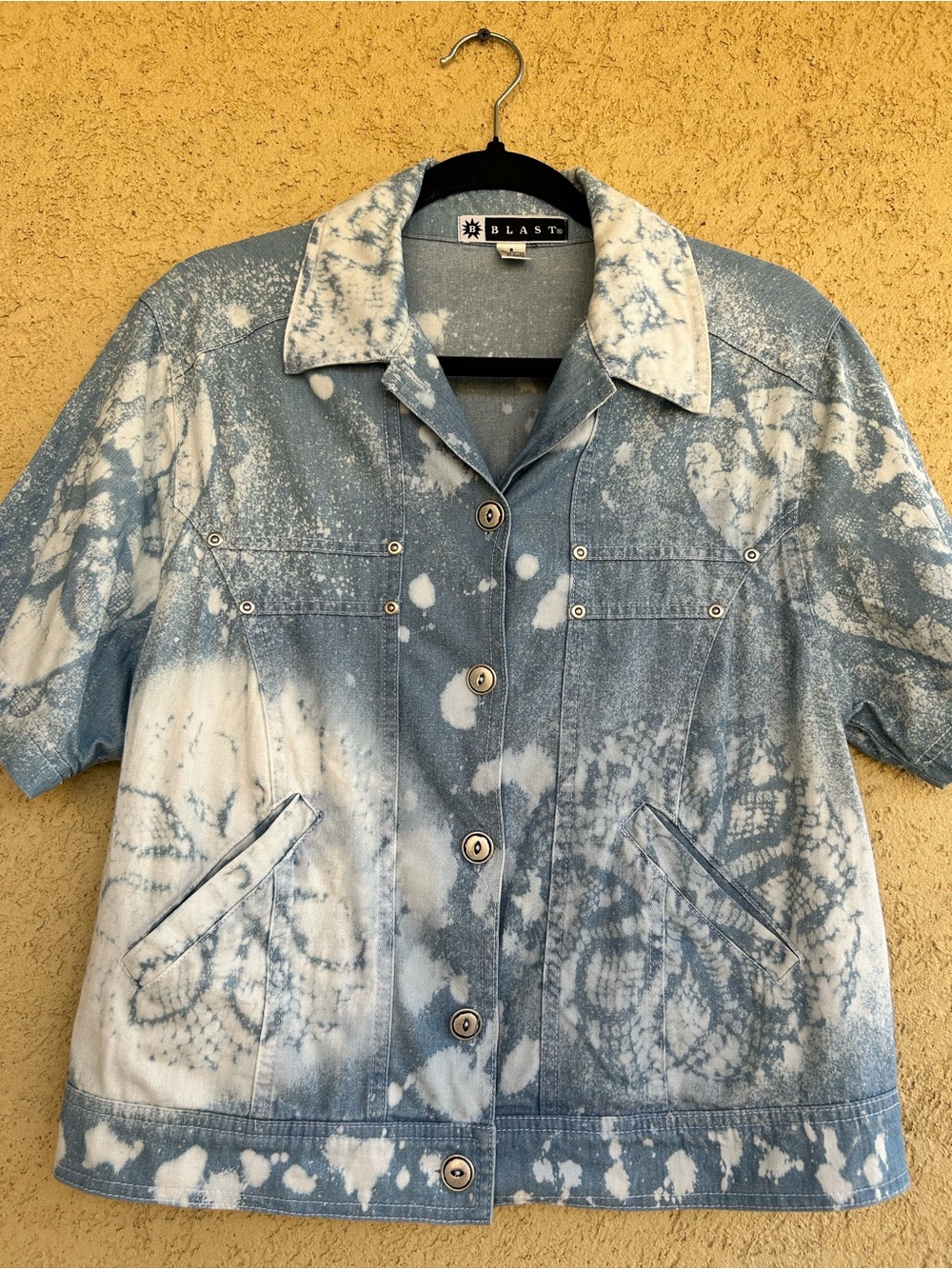 Handmade Custom Doily Couture Bleach Dyed Upcycled Denim Shacket - Picture 2 of 5